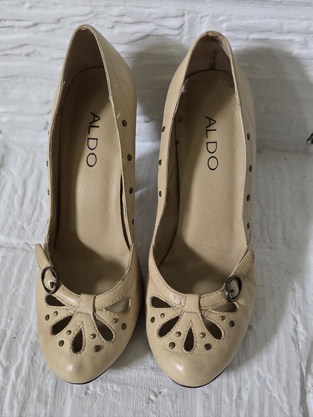 ALDO Beige Cutout Ballet Flats with Buckle Accent